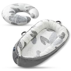 Little Story Fiberfill Newborn Lounger Bed With Feeding Pillow, Color: Grey