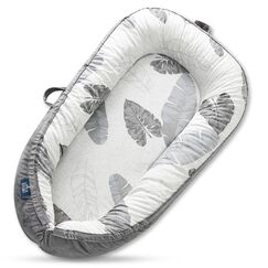 Little Story Soft Breathable Fiberfill Newborn Lounger Bed, Color: White & Grey