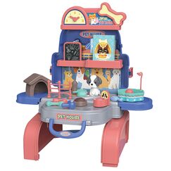 Little Story Role Play Animal Care / Pet House Toy Set School Bag (26 Pcs) - Blue, 3-In-1 Mode