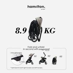 Hamilton by Yoop T1 Buggy 360° Rotating Seat MagicFold Technology Lightweight Folding Stroller, Color: Grey