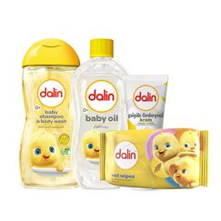 Dalin 5 Pieces Baby Care Set – Baby Shampoo and Body Wash 200ml, Baby Oil 200ml, Wet Wipes 56pcs, Nappy Cream 100ml