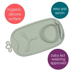 b.box Roll + Go Mealtime Mat with 3 Section Divider and Spoon, Color: Sage