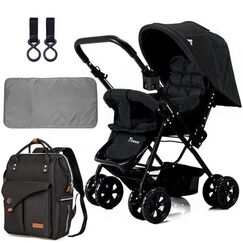 Teknum Reversible Look At Me Stroller Combo With Diaper Bag Hooks & Changing Pad 6–36 Months Up To 15Kg, Color: Black