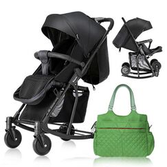 Teknum 2In1 Glide Stroller With Green Diaper Tote Bag Black 0–36 Months Up To 22Kg, Color: Black & Green