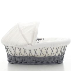 Teknum Infant Wicker Moses Basket With White Waffle Beddings 0–6 Months Up To 18Kg, Color: Grey