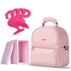 Sunveno Insulated Lunch Bag With Thermo Box And 4 Pcs Ice Pack Set, Color: pink