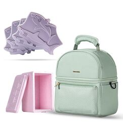 Sunveno Insulated Lunch Bag With Thermo Box And 4 Pcs Ice Pack Set, Color: Green