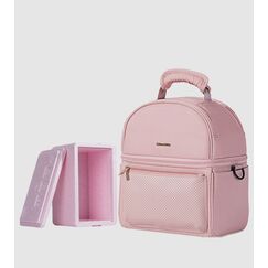 Sunveno Insulated Lunch Bag With Thermos Box 29.5Cm Dual Compartment, Color: pink