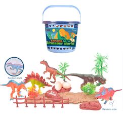 Little Story 21Pcs Dinosaur World Bucket Set With 5 Dinosaurs, 3 Eggs And Scene Accessories, Color: Orange