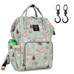 Sunveno Diaper Bag Xl Green Dream With Stroller Hooks, Color: Mint Green
