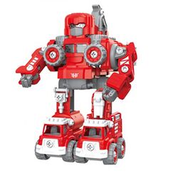 Little Story 5In1 Robot Transformation Fire Fighter Truck With Remote Red, Color: red