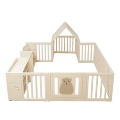 Little Story Portable Playpen With Bookshelf, Toy Storage And Play House