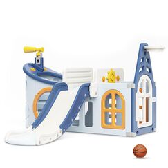 Little Story Boat House Activity Slide With Basketball Ring, Ball, Toy Storage And Telescope Role Play Game