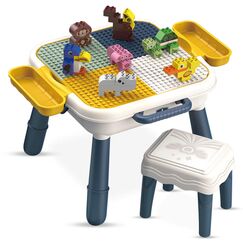 Little Story 4 In 1 Block Activity Table With Stool And Blocks Blue 3+ Years