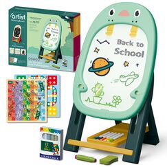 Little Story Artist Penguin Double Sided Magnetic Drawing Board (46 Pcs) With 2 Board Games - Green