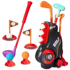 Little Story Kids Golf Kit With Mobility Cart 3 Clubs 6 Balls Practice Holes And Flags 3+ Years