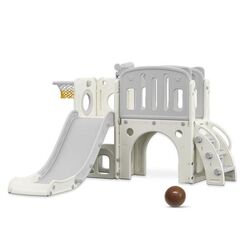 Little Story Play House With Activity Slide, Basketball Ring, Ball And Toy Storage