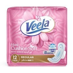 Veela Cushion Soft Maxi Pads for Women Heavy Flow Feminine Hygiene Pads Regular 12 Count