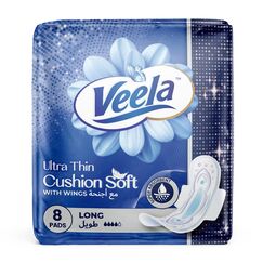 Veela Cushion Soft Ultra Thin Pads for Women Heavy Flow Feminine Hygiene Pads Long 8 Count