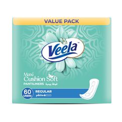 Veela Cushion Soft Pantiliners Ultra-Soft Breathable Leak-Proof Daily Feminine Hygiene Protection Regular 60 Count Value Pack