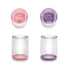 Melii Double Walled Bear Plastic Cup 145 ml 2 Pcs, Color: Purple & Pink