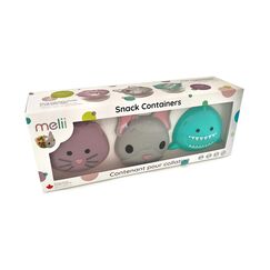 Melii Snack Container with PCTG Base 232 ml (3 Pack) Bulldog, Shark, Cat