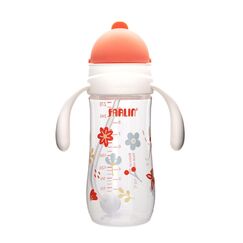 Farlin Grow With Colors PP Wide Neck Drinking Cup with Handle 270ml 6M+ Sliding Lid, Color: Orange