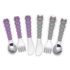 Melii Utensil Set Cat & Bulldog 6 Pcs, Color: Purple & Grey