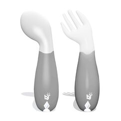 Babyjem Plastic Angled Fork & Spoon Set 6+ Months, Color: White