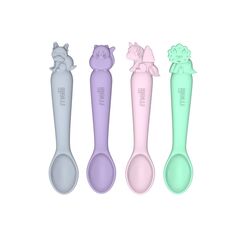 Melii Silicone Spoons 4 Pcs, Color: Pink,Green,Purple,Grey