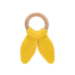 Babyjem Amigurumi Wooden Ring Teether for Baby 4+ Months, Color: yellow