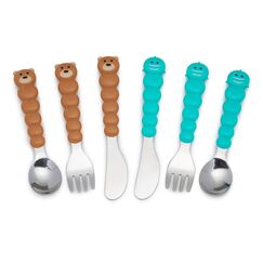 Melii Utensil Set Cat & Bulldog 6 Pcs, Color: Brown & Blue