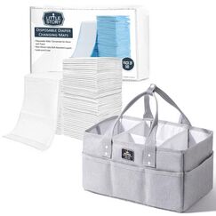 Sunveno Diaper Caddy Organizer With 50 Pcs Disposable Changing Mats, Color: Grey