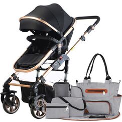 Teknum 3 In 1 Pram Stroller With Diaper Bag Bundle 0–3 Years Up To 18Kg, Color: Black