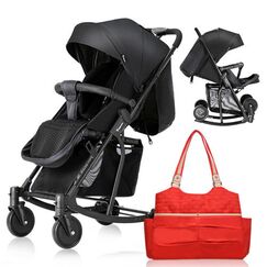 Teknum 2In1 Glide Stroller With Green Diaper Tote Bag Black 0–36 Months Up To 22Kg, Color: Black & Orange