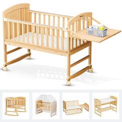 Teknum 7In1 Convertible Kids Bed Bedside Crib With Mattress Mosquito Net 0-12 Years 40Kg, Color: Beige