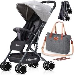 Teknum Yoga Lite Stroller With Diaper Bag Combo Black 6–36 Months Up To 15Kg, Color: Grey