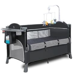 Teknum 4In1 Baby Bedside Co-Sleeper Bassinet Playpen With Rocker 0-3 Years 30Kg, Color: Grey