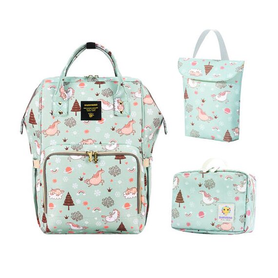 Sunveno Diaper Travel Kit With Usb Port And Changing Clutch 42X27X21Cm, Color: Green