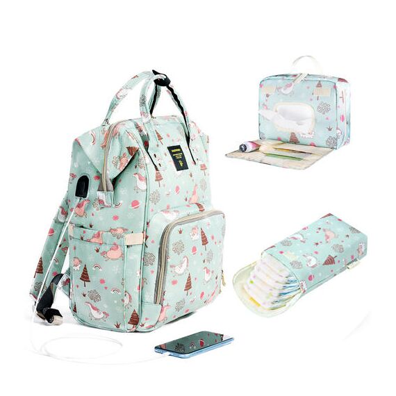 Sunveno Diaper Travel Kit With Usb Port And Changing Clutch 42X27X21Cm, Color: Green, 2 image