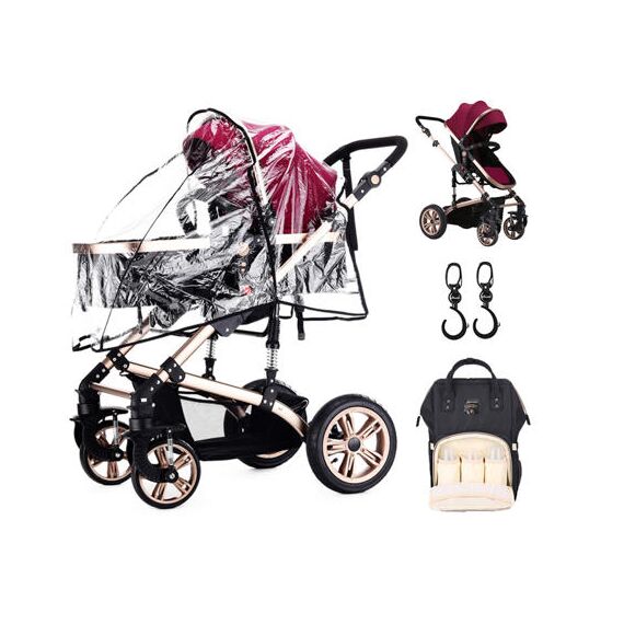 Teknum 3 In 1 Stroller Black With Sunveno Diaper Bag And Hooks 0–3 Years Up To 18Kg, Color: Burgundy, 4 image