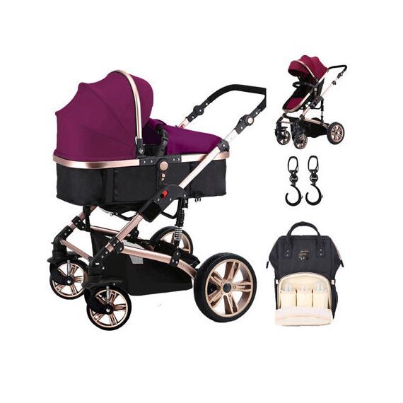 Teknum 3 In 1 Stroller Black With Sunveno Diaper Bag And Hooks 0–3 Years Up To 18Kg, Color: Burgundy, 2 image
