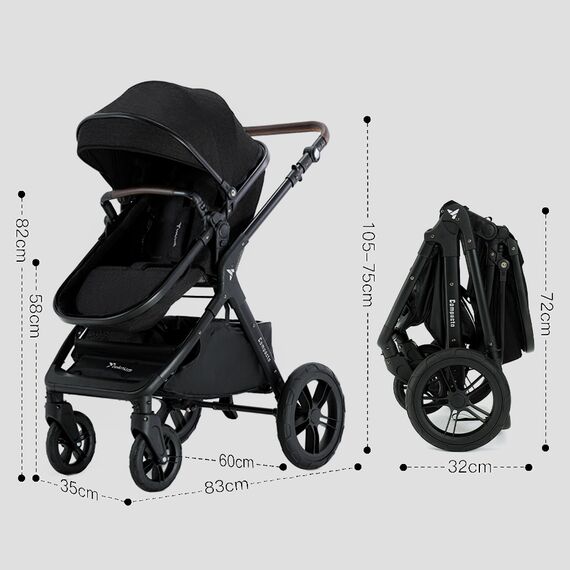 Teknum 3In1 Compacto Baby Stroller With Bassinet Air Cabin Friendly 0-36 Months, Color: Black, 16 image
