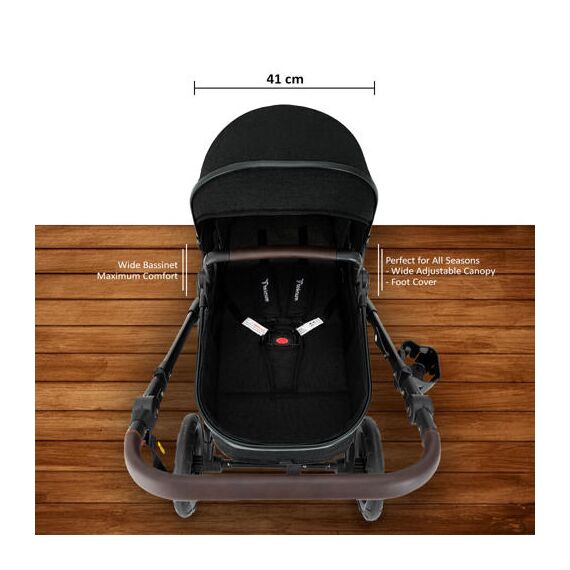 Teknum 3In1 Compacto Baby Stroller With Bassinet Air Cabin Friendly 0-36 Months, Color: Black, 5 image