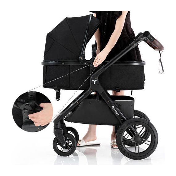 Teknum 3In1 Compacto Baby Stroller With Bassinet Air Cabin Friendly 0-36 Months, Color: Black, 8 image