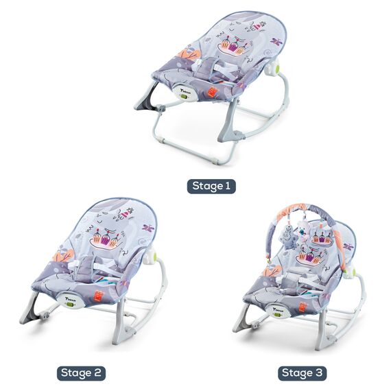 Teknum 3-In-1 Rocker Baby Seat & Recliner With Soothing Music Party Grey Up To 18Kg, 3 image