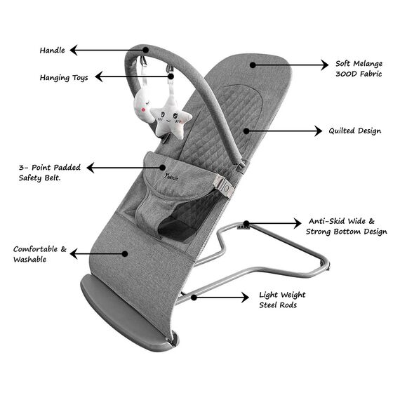 Teknum 3 Stage Baby Bouncer Recliner Seat 0-6 Months 9Kg, Color: Dark Grey, 4 image