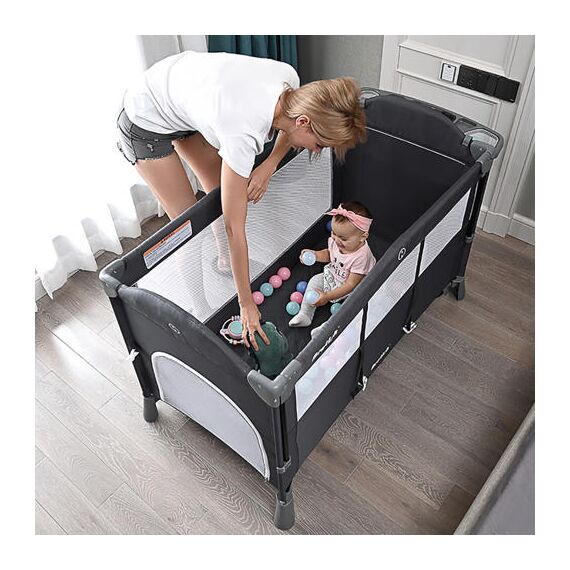 Teknum 4In1 Baby Bedside Co-Sleeper Bassinet Playpen With Rocker 0-3 Years 30Kg, Color: Black, 3 image