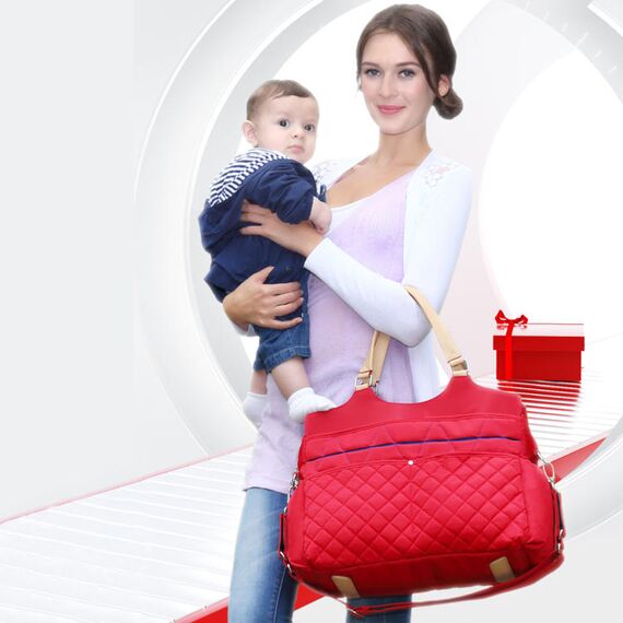 Sunveno Fashion Diaper Bag 17.7L With 15 Pockets And Shoulder Strap, Color: red, 3 image