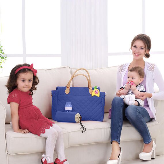 Sunveno Styler Fashion Diaper Bag 25.9L With 11 Pockets And Shoulder Strap, Color: Blue, 5 image